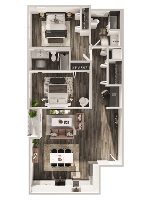 Floor plan for 2 beds, 2 baths, 1333 sqft